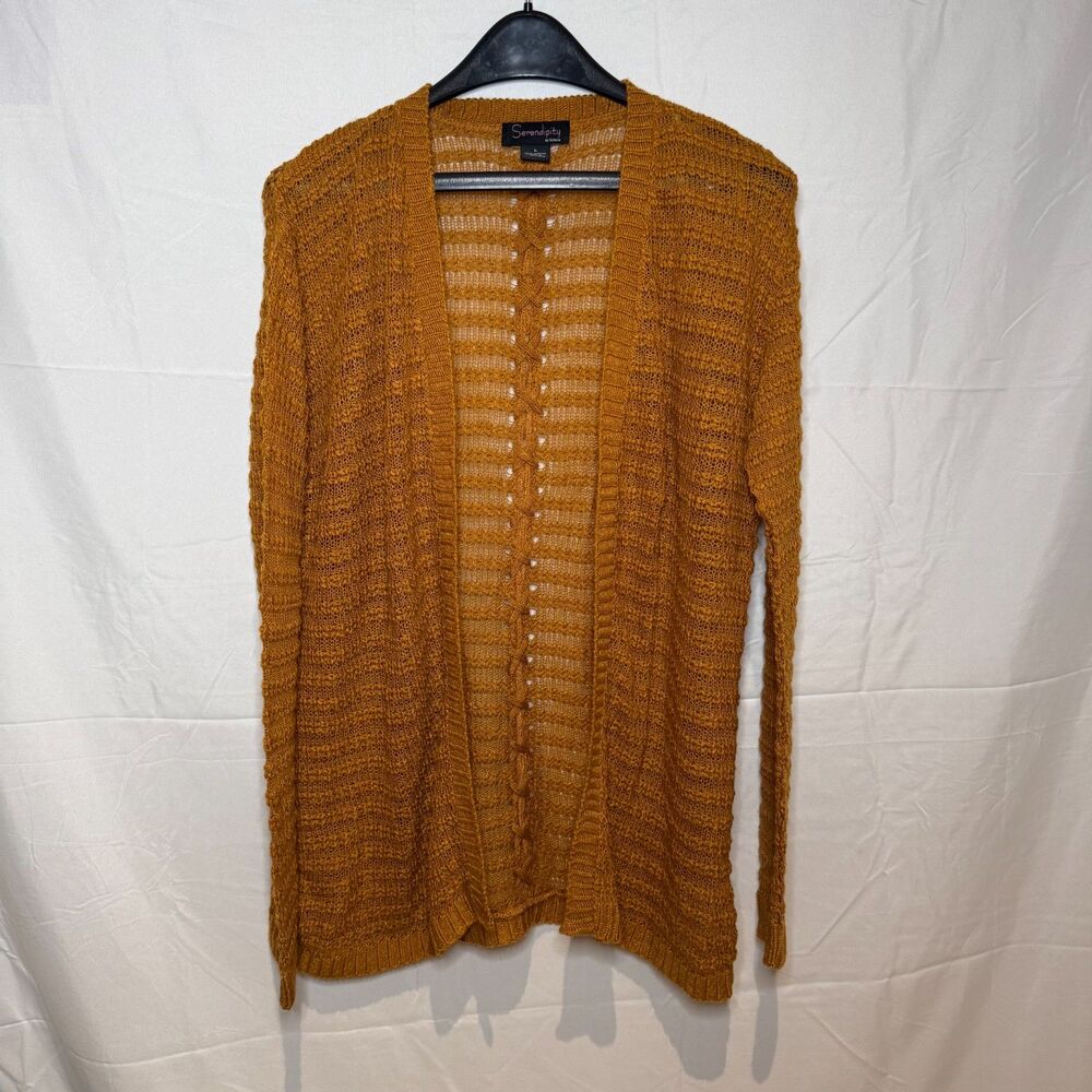 Serendipity Burnt Orange Lace Knit Open Front Cardigan Sweater Size Large